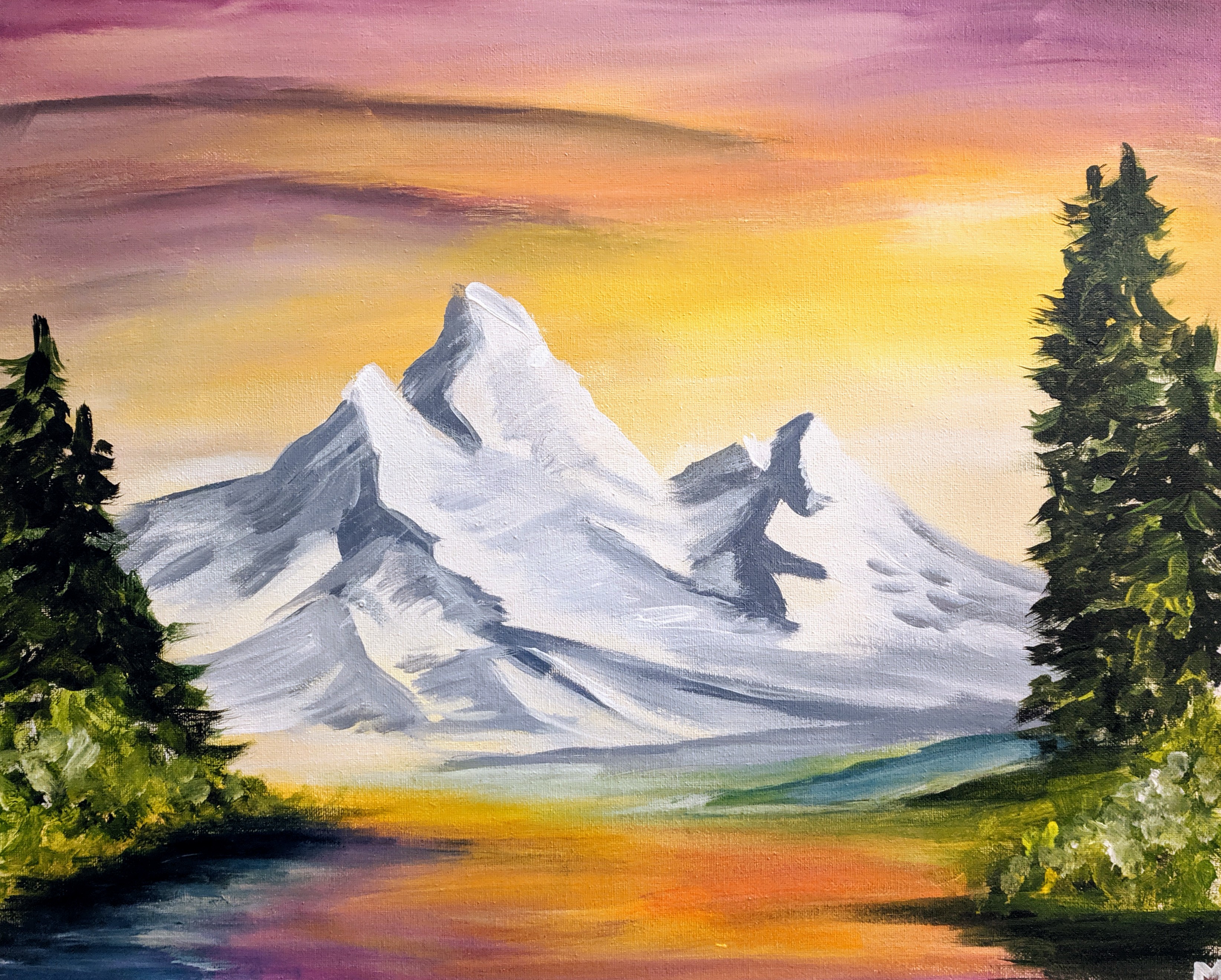 Following Bob Ross Landscape Painting Tutorial, Bob Ross - Gray Mountain